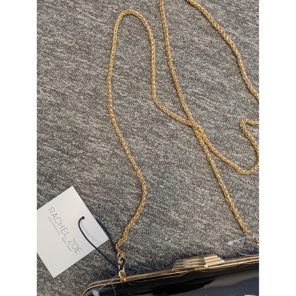 Rachel Zoe Black Patent Leather Gold Chain Crossbody Evening Clutch Bag NEW - Picture 3 of 10